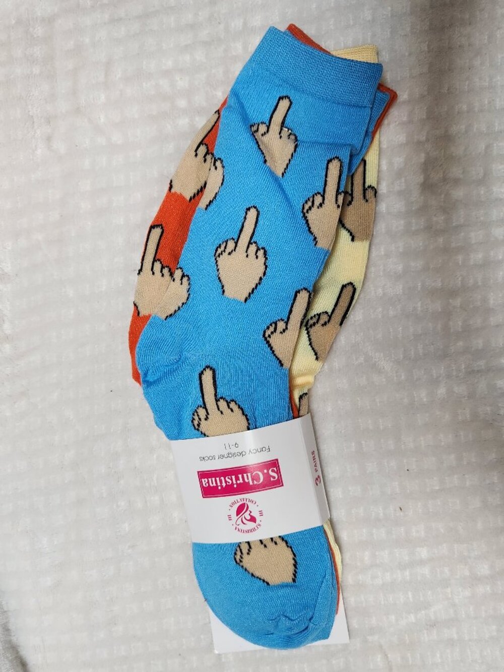 Three (3) Pairs Middle Finger Novelty Crew Socks - NEW